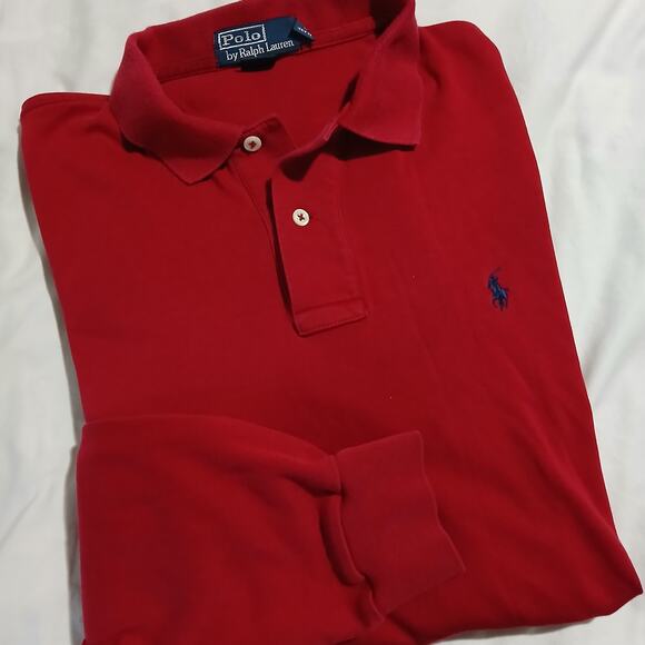Polo by Ralph Lauren Men's Large Red Long-Sleeved Polo Shirt W/Pony 100% Cotton - Picture 6 of 11